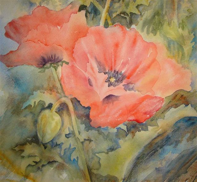 2007 Red Poppies Watercolour